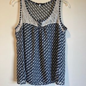 Blue and White Patterned See-through Tank
